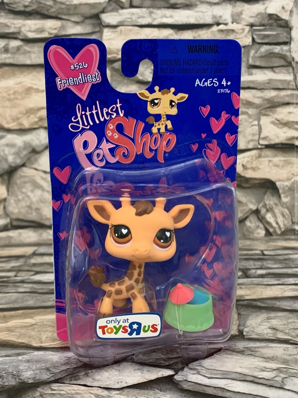Retired 2007 Littlest Pet Shop #526 Friendliest Toys R Us Giraffe Green Bowl LPS